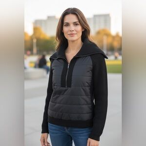 Belstaff Black Quilted Knit Half Zip Sweater Jacket Women's Medium